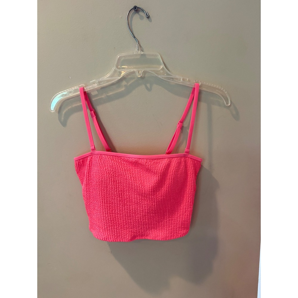 NWOT Aerie Real Good Neon Pink Textured Bandeau Bikini Top Small